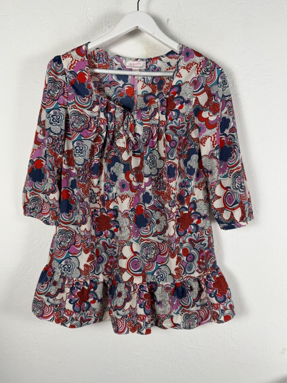 Liberty of London for Target Floral Ruffle Hem Tunic Top 3/4 Sleeve Medium NWOT